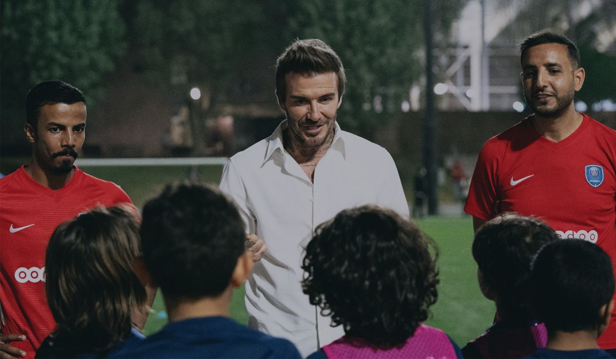 David Beckham goes to meet the children from the largest PSG Academy in Qatar